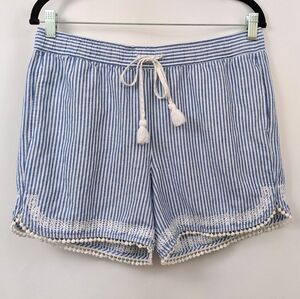 Talbots Linen Shorts Striped Embroidered Drawstring Waist Beachy Coquette MP